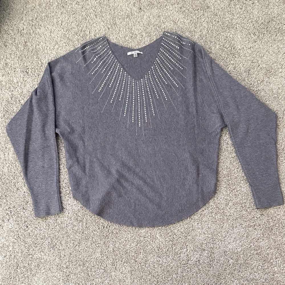 Vila Milano Gray Sweater with Rhinestone Detail